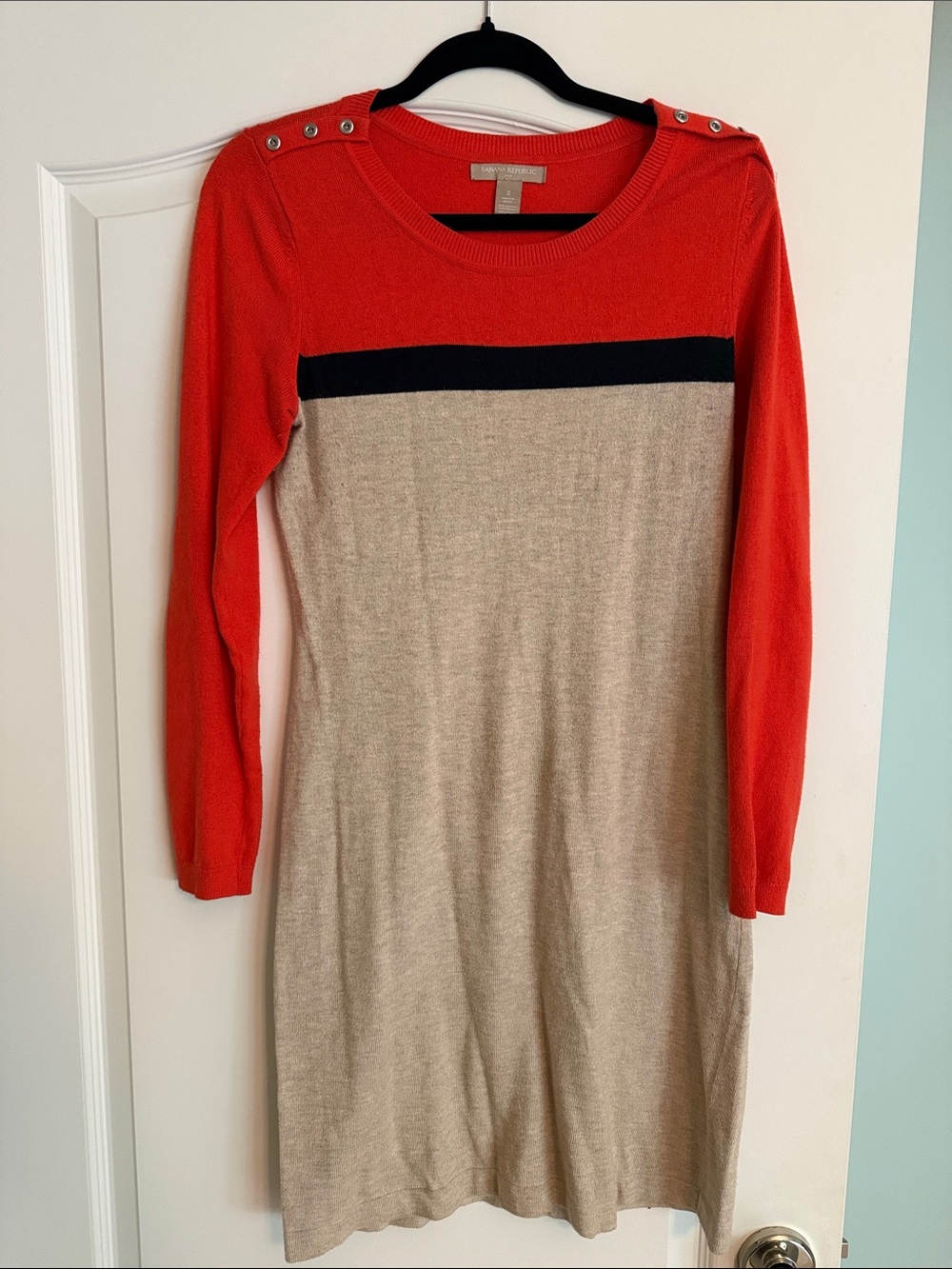 Orange & Beige Long-Sleeve Knit Dress with Shoulder Buttons